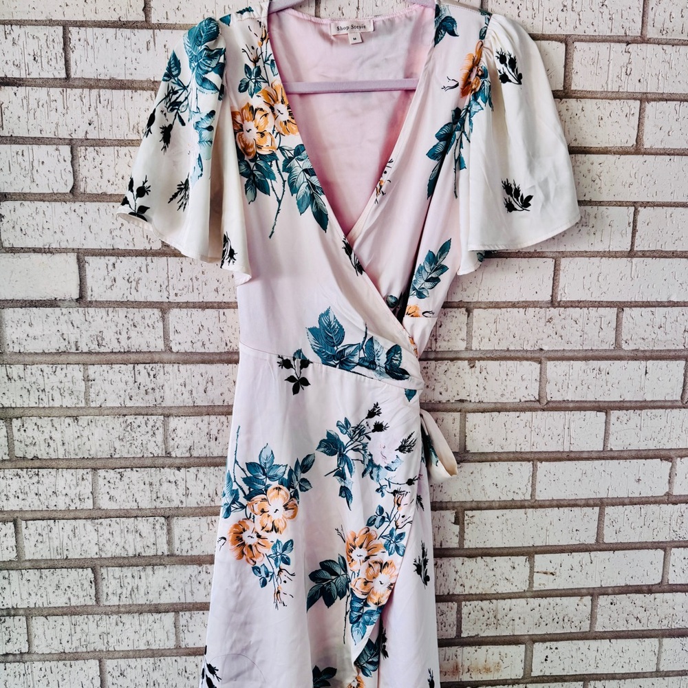 Shop Stevie Floral Wrap Dress in Cream/Pink Hue Size Medium